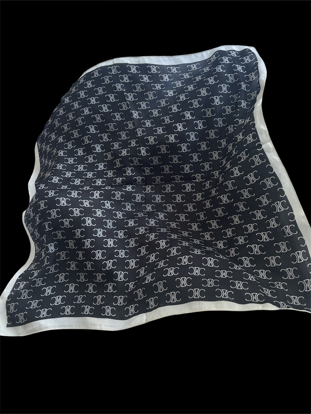Vintage Black and Cream Monogram Silk Scarf